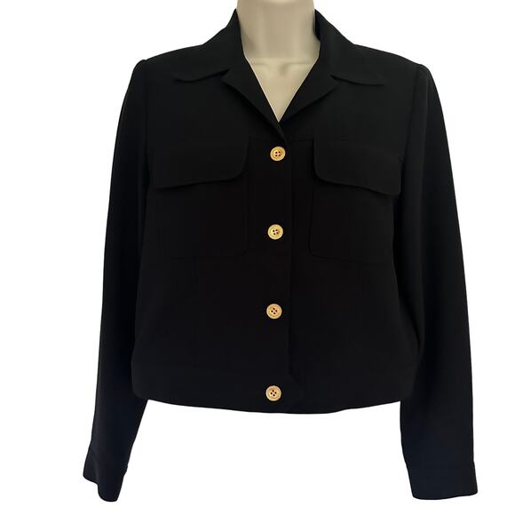 David Warren Blazer Jacket Gold Button Collared V Black Women's 6 Career Office - Picture 1 of 11